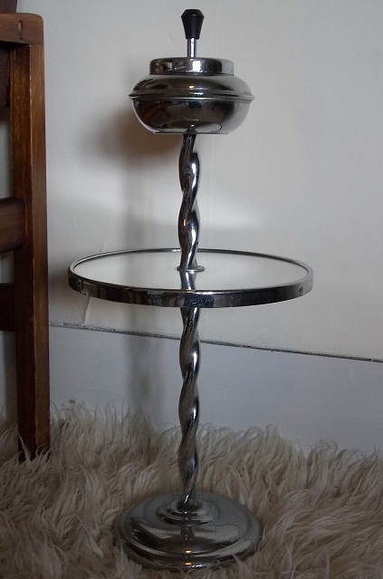 Chrome Mirrored Table and Ashtray Stand